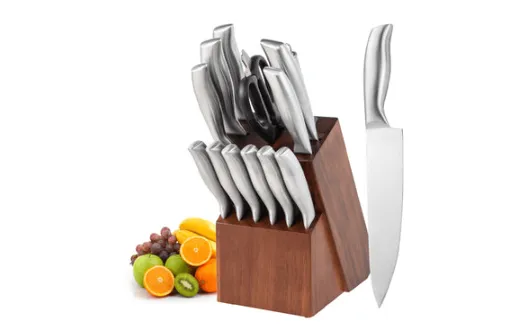 Juego de cuchillos de cocina de 14 piezas, con bloque, afilador y tijeras, acero inoxidable ultra afilado, para hogar, foto 1 de 4