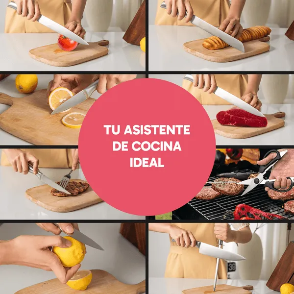 Juego de cuchillos de cocina de 14 piezas, con bloque, afilador y tijeras, acero inoxidable ultra afilado, para hogar, foto 4 de 4