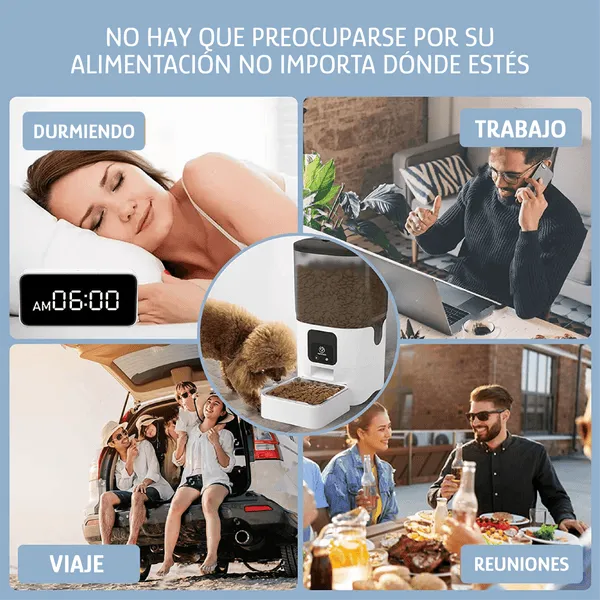 Dispensador automático de comida para mascotas, 6 litros de capacidad, control remoto WiFi, hasta 30 comidas diarias, porciones ajustables, acero inoxidable, para perros y gatos, foto 3 de 5