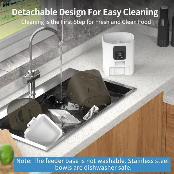 Dispensador automático de comida para mascotas, 6 litros de capacidad, control remoto WiFi, hasta 30 comidas diarias, porciones ajustables, acero inoxidable, para perros y gatos, foto 5 de 5