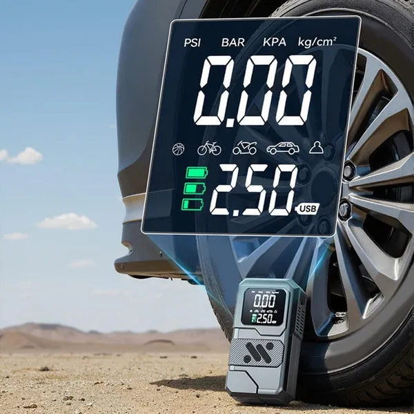 Arrancador de batería y compresor de aire portátil 4 en 1, con powerbank y linterna LED, ideal para carros, motos y viajes, foto 2 de 5