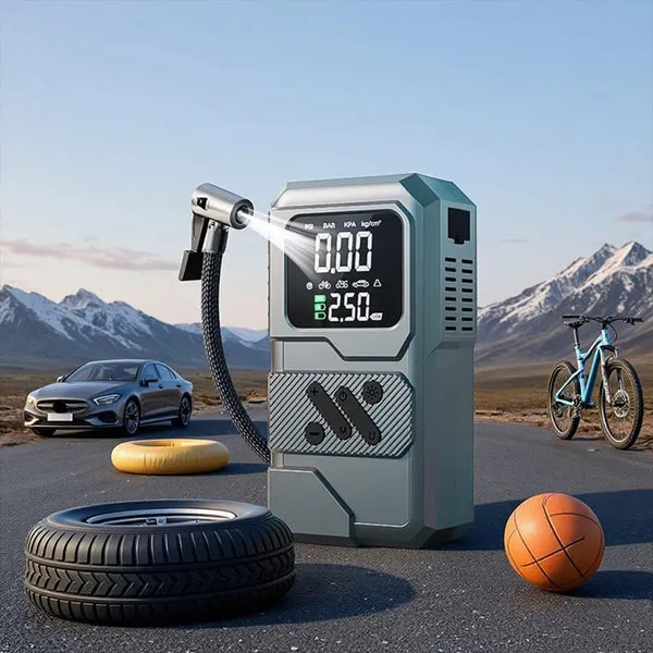Arrancador de batería y compresor de aire portátil 4 en 1, con powerbank y linterna LED, ideal para carros, motos y viajes, foto 3 de 5