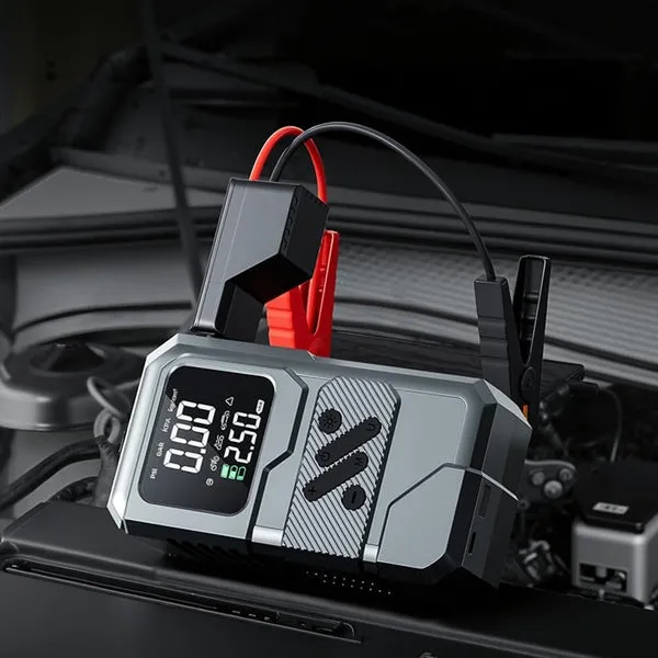 Arrancador de batería y compresor de aire portátil 4 en 1, con powerbank y linterna LED, ideal para carros, motos y viajes, foto 5 de 5