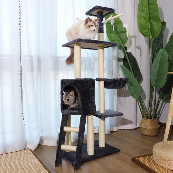 Torre para gatos con rascador de 3 pisos, percha acogedora, auto peluquero y bola interactiva, para gatos pequeños y medianos, multinivel, resistente y estable, foto 1 de 5