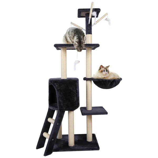 Torre para gatos con rascador de 3 pisos, percha acogedora, auto peluquero y bola interactiva, para gatos pequeños y medianos, multinivel, resistente y estable, foto 4 de 5