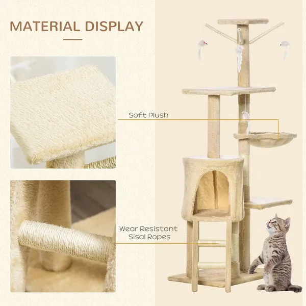 Torre para gatos con rascador de 3 pisos, percha acogedora, auto peluquero y bola interactiva, para gatos pequeños y medianos, multinivel, resistente y estable, foto 5 de 5