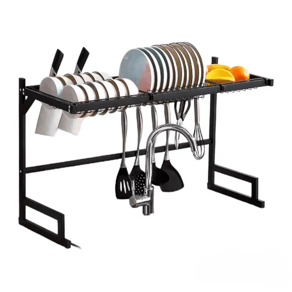 Escurridor de platos sobre fregadero, alta capacidad, acero inoxidable 304, incluye cesta, soporte para utensilios, tabla de cortar y ganchos, para cocina, hogar, foto 1 de 6