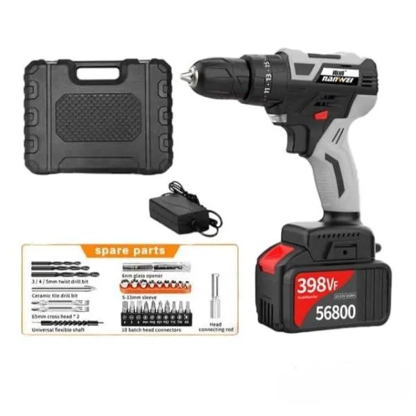 Taladro inalámbrico Nanwei, 21V, con amplios accesorios, 1 batería, para carpintería y construcción, foto 1 de 5