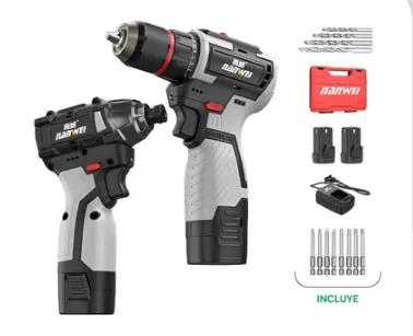 Combo de Taladro y Destornillador Inalámbrico NANWEI, 2 baterías de litio recargables 1500 mAh y cargador, para hogar, manualidades, carpintería y reparaciones, foto 1 de 5