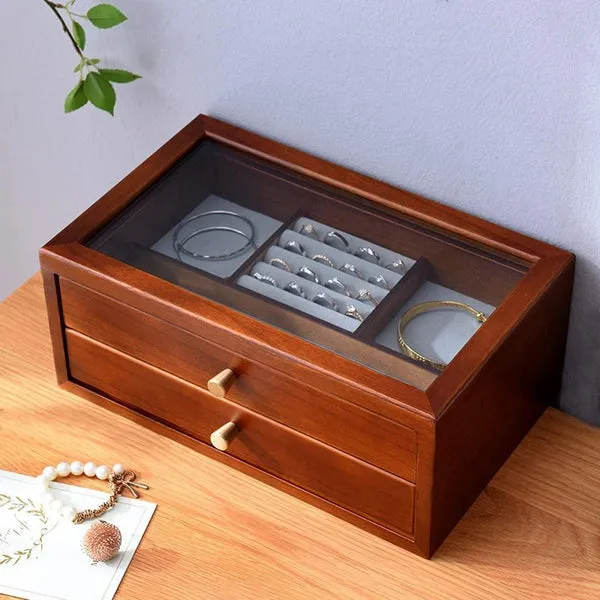 Organizador de Joyería de Madera con Doble Capa, Almacenamiento Extraíble para Collares y Aretes, Estructura de Gran Capacidad, Protección Suave para Hogar, foto 1 de 4