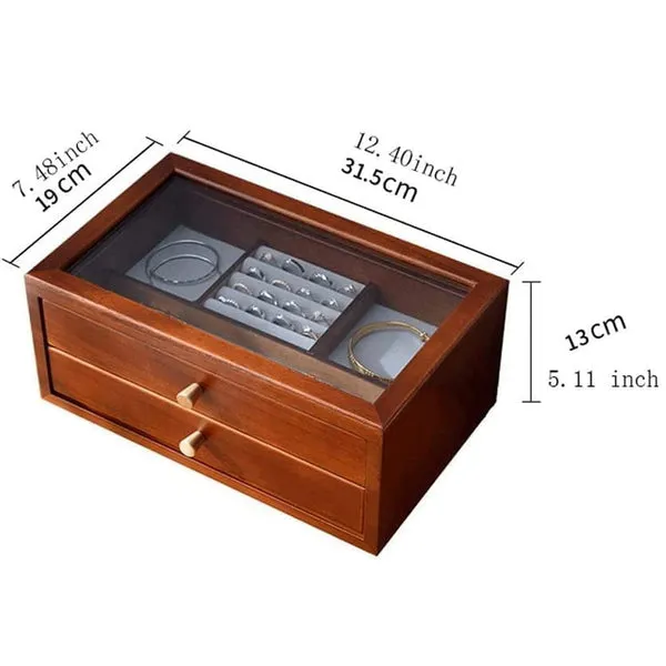Organizador de Joyería de Madera con Doble Capa, Almacenamiento Extraíble para Collares y Aretes, Estructura de Gran Capacidad, Protección Suave para Hogar, foto 2 de 4