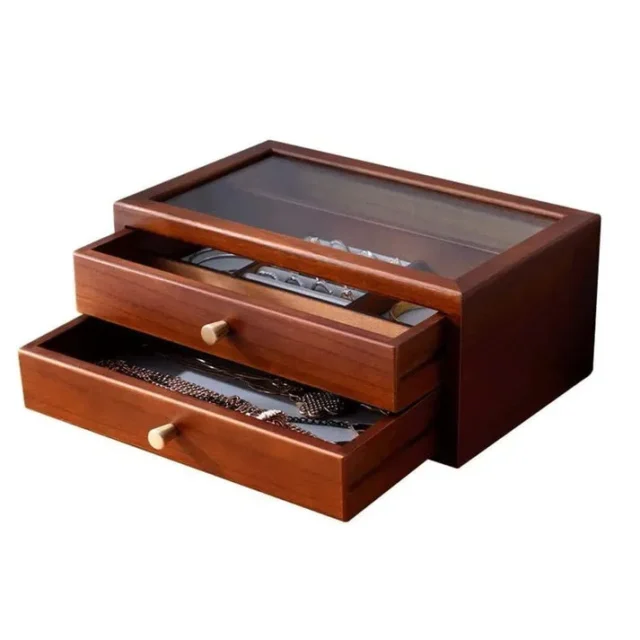 Organizador de Joyería de Madera con Doble Capa, Almacenamiento Extraíble para Collares y Aretes, Estructura de Gran Capacidad, Protección Suave para Hogar, foto 3 de 4