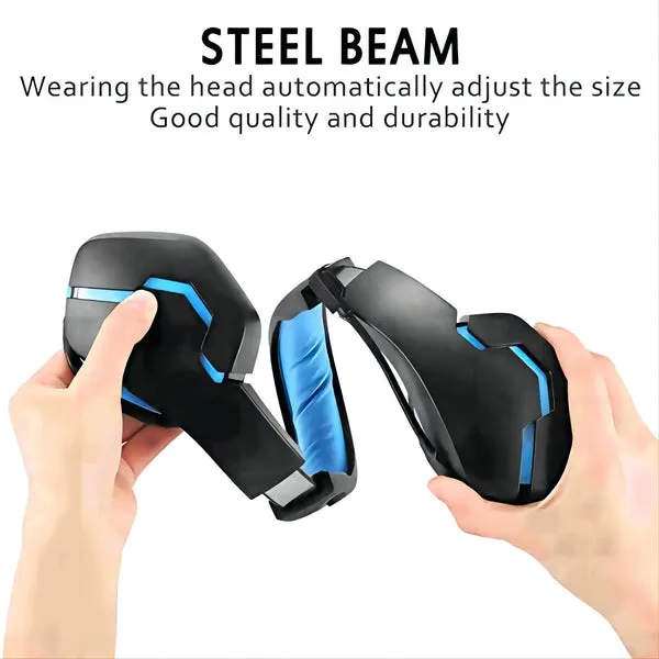Headset Gaming J10, sonido 3D stereo surround, diadema ajustable, uso en múltiples dispositivos, para videojuegos, clases virtuales y música, disponible en azul y rojo, foto 2 de 5
