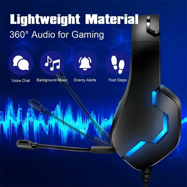 Headset Gaming J10, sonido 3D stereo surround, diadema ajustable, uso en múltiples dispositivos, para videojuegos, clases virtuales y música, disponible en azul y rojo, foto 3 de 5
