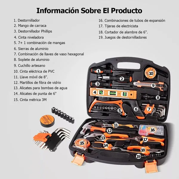 Juego de herramientas 106 piezas, caja mecánica portátil, para reparaciones del hogar, alta calidad, incluye caja de transporte, foto 6 de 6