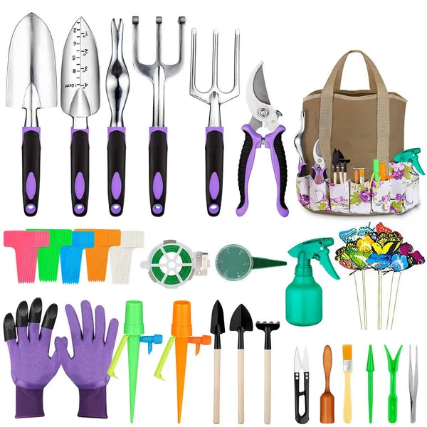 Kit de jardinería de 83 piezas, herramientas para suculentas y bonsáis, mango de aluminio resistente, incluye paleta, trasplantador, rastrillo, podadora y botella rociadora, para hogar y exterior, foto 1 de 4