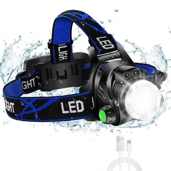 Foco led frontal, 8000 lúmenes, 3 modos de luz, 180° haz, recargable, resistente al agua IPX4, para correr, bicicleta y pesca, foto 1 de 6