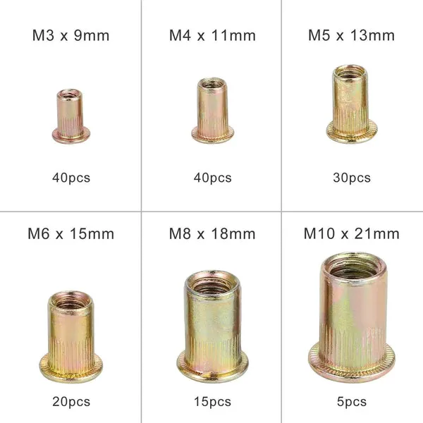 Kit surtido de tuercas de remache de 150 piezas, acero al carbono galvanizado M3/M4/M5/M6/M8/M10, resistentes al óxido y a la corrosión, para hogar y taller, foto 2 de 3