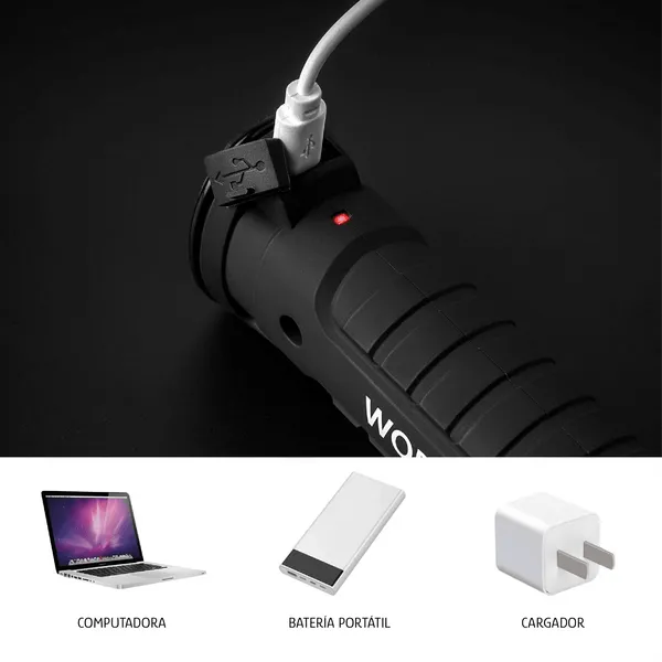 Pack de 2 Focos LED de trabajo recargables, 5 modos de iluminación, base magnética, gancho giratorio, plegable, incluye cable USB, para taller, hogar y camping, foto 5 de 6