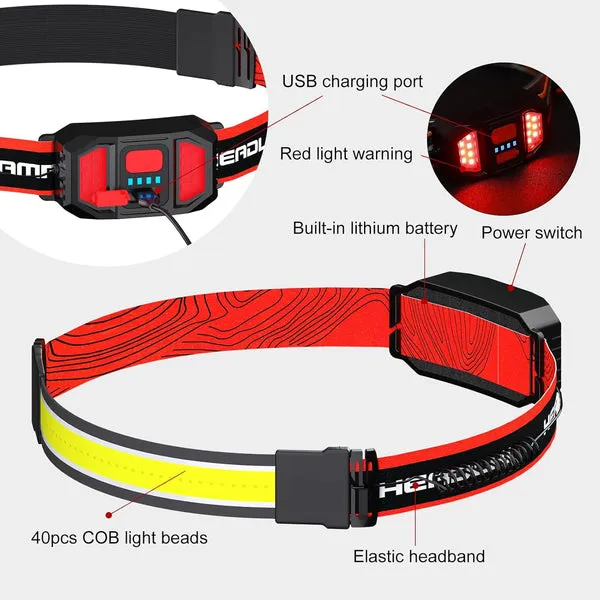Linterna frontal LED recargable, 1200 lúmenes, haz 230° gran angular, 3 modos de luz, luz trasera roja, ligera, impermeable, para correr, ciclismo y aventuras al aire libre, foto 2 de 5