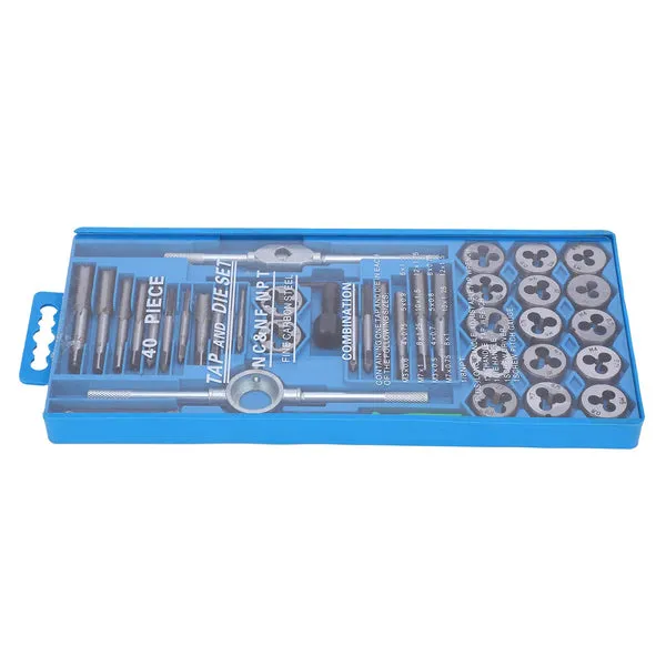 Kit de roscado 40 piezas, machuelos y troqueles, acero al carbono, para crear y reparar roscas internas y externas, incluye estuche organizador, para bricolaje y talleres mecánicos, foto 4 de 4
