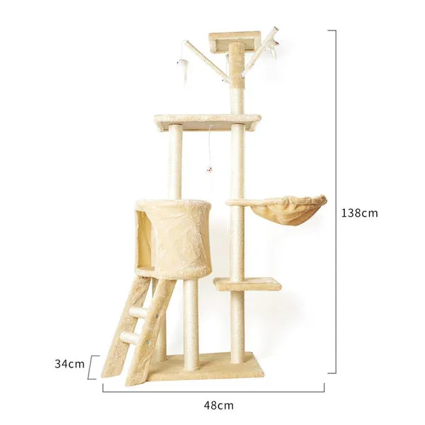 Rascador para gatos de interior, varios niveles, 145 cm de alto, con poste rascador, perca, hamaca y cama, torre de escalada resistente, para hogar, foto 5 de 5