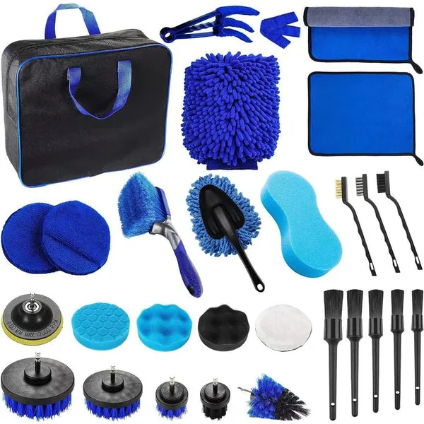Kit de limpieza y cepillos para detalles de automóviles y motocicletas, 29 piezas, con bolsa de almacenamiento, para limpieza profunda y transporte, foto 1 de 5