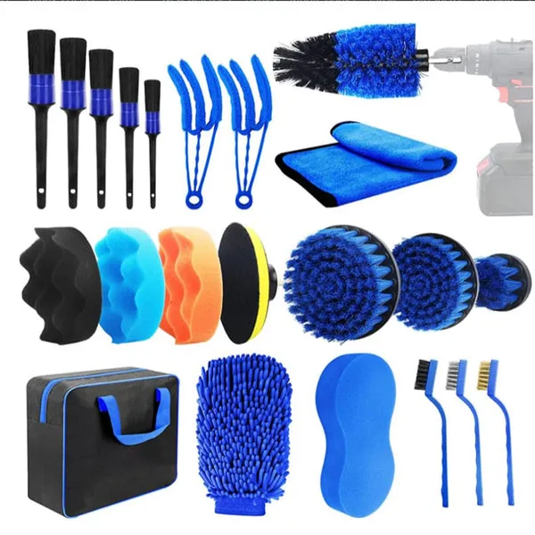 Kit de limpieza y cepillos para detalles de automóviles y motocicletas, 29 piezas, con bolsa de almacenamiento, para limpieza profunda y transporte, foto 4 de 5