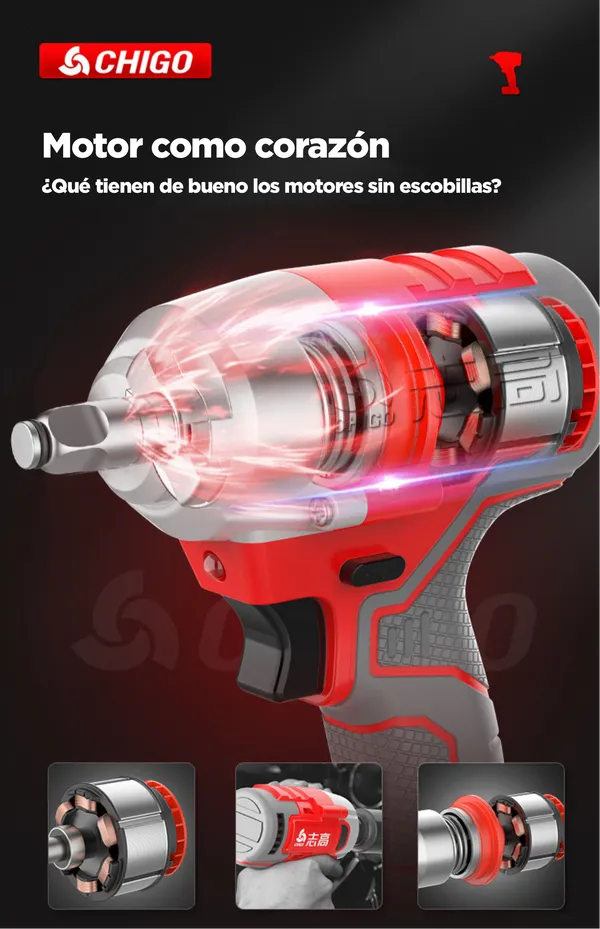 Taladro de impacto CHIGO, 380Nm, 2200 RPM, 3300 IPM, 2 baterías, resistente al agua y al polvo, incluye accesorios, para profesionales y bricolaje, foto 2 de 5