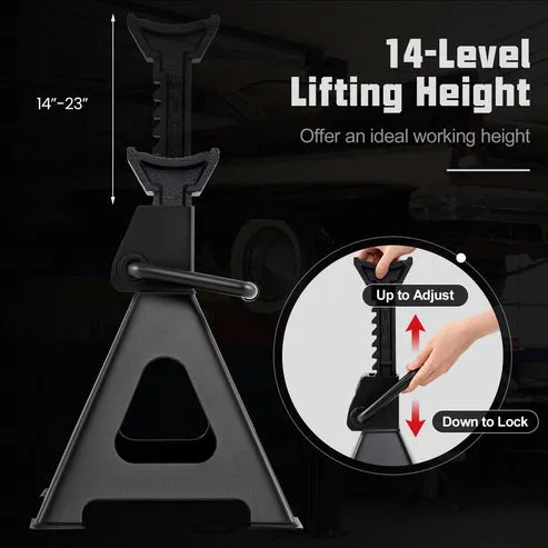 Burras de soporte para vehículo, 6 toneladas de capacidad, acero reforzado, altura ajustable, base estable, para taller y hogar, par, foto 2 de 5