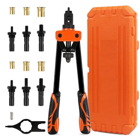 Remachadora manual de tuercas, 14 pulgadas, 6 mandriles intercambiables M3-M10, incluye 150 tuercas remaches, diseño ergonómico para hogar y reparaciones, foto 1 de 5