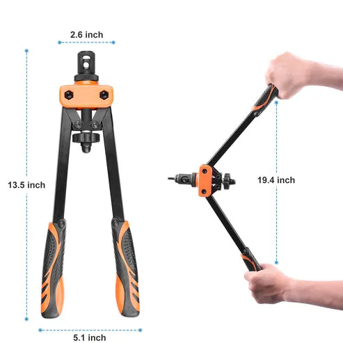 Remachadora manual de tuercas, 14 pulgadas, 6 mandriles intercambiables M3-M10, incluye 150 tuercas remaches, diseño ergonómico para hogar y reparaciones, foto 3 de 5