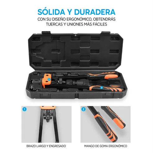 Remachadora manual de tuercas, 14 pulgadas, 6 mandriles intercambiables M3-M10, incluye 150 tuercas remaches, diseño ergonómico para hogar y reparaciones, foto 4 de 5