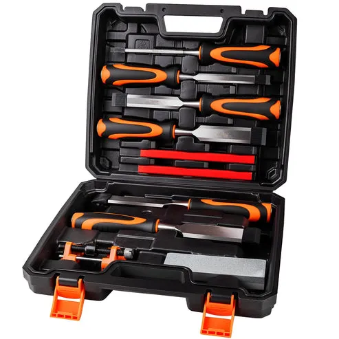Kit profesional de 6 cinceles para madera con guía de afilado, acero de alta calidad, mangos ergonómicos, incluye piedra de afilar, lápices de carpintero y estuche organizador, foto 1 de 5