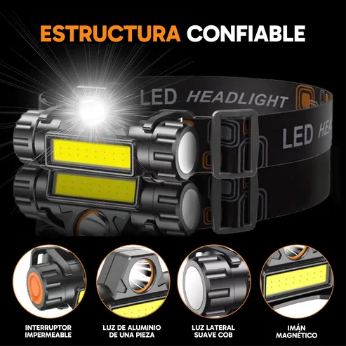 Foco LED frontal recargable, 500 lúmenes, batería 1200 mAh, resistente al agua, ideal para camping, senderismo, caza, pesca y reparaciones, foto 3 de 5