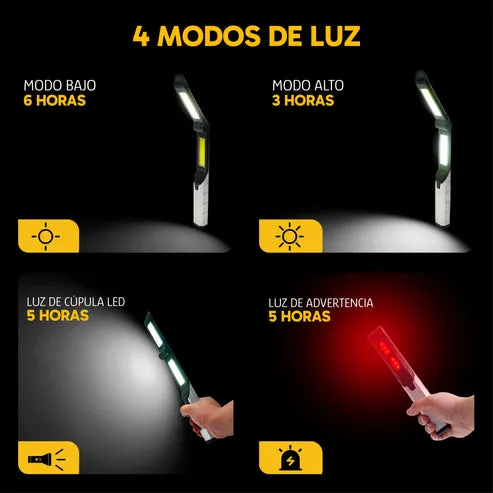 Pack de 2 Focos de Trabajo LED Recargables, 4 Modos, Luz de Emergencia Roja, Banco de Energía y Base Magnética, foto 5 de 6