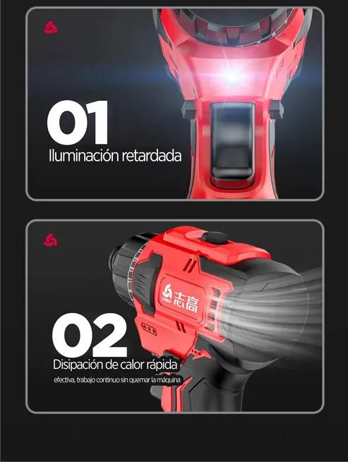 Destornillador inalámbrico 21 Voltios CHIGO, 25 velocidades, luz LED, instalación sin herramientas, broca instalable directamente, para hogar y trabajos de bricolaje, foto 4 de 5