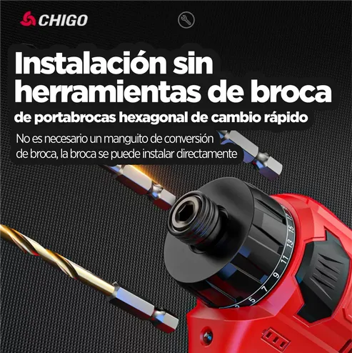 Destornillador inalámbrico 21 Voltios CHIGO, 25 velocidades, luz LED, instalación sin herramientas, broca instalable directamente, para hogar y trabajos de bricolaje, foto 5 de 5