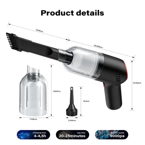 Aspiradora Portátil de mano, alta potencia, 120W de entrada nominal, para limpieza de polvo y pelo de mascotas, carga por USB, incluye múltiples boquillas, para hogar y coche, foto 5 de 5