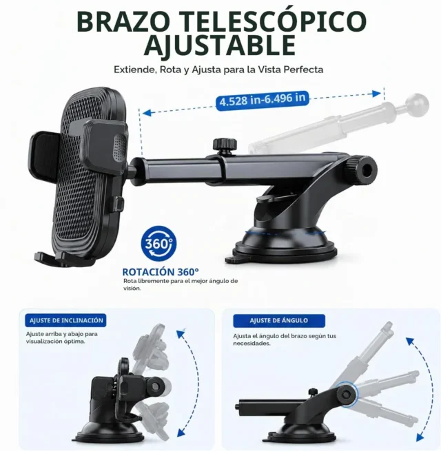 Soporte para teléfono de automóvil, ultra estable, compatible con teléfonos grandes y funda gruesa, brazo largo para tablero, para parabrisas, foto 2 de 6