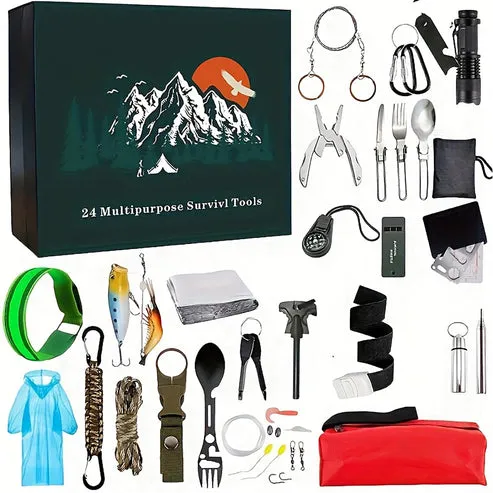 Kit de supervivencia y camping 24 en 1, herramientas multifunción, para aventura y exterior, foto 1 de 4