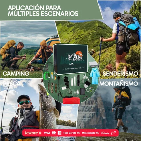 Kit de supervivencia y camping 24 en 1, herramientas multifunción, para aventura y exterior, foto 2 de 4