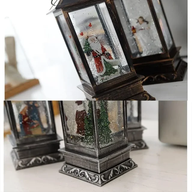 Linterna navideña decorativa con Santa Claus, luz LED, efecto de nieve y música; ideal para decorar salas, oficinas, mesas y espacios festivos., foto 3 de 3
