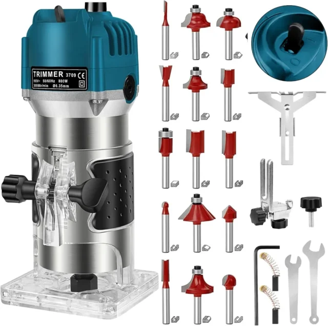 Fresadora de madera 800W, 30000 RPM, compacta, con 15 fresas para ranura y corte, para trabajos de carpintería y grabado, foto 1 de 5