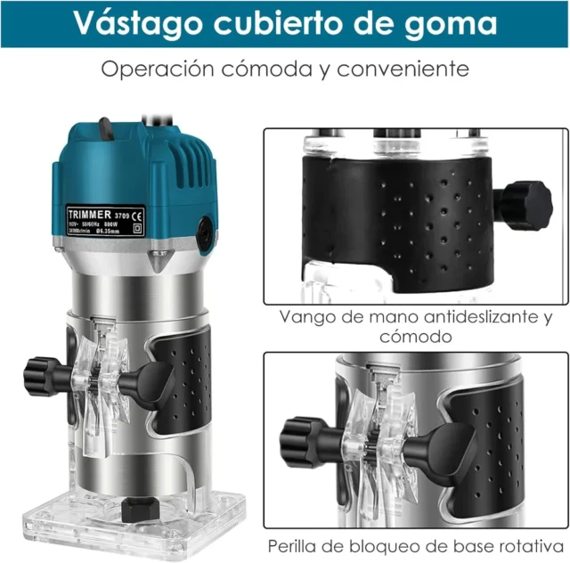 Fresadora de madera 800W, 30000 RPM, compacta, con 15 fresas para ranura y corte, para trabajos de carpintería y grabado, foto 4 de 5
