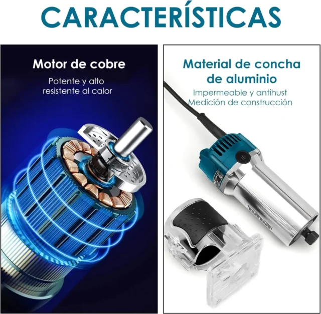 Fresadora de madera 800W, 30000 RPM, compacta, con 15 fresas para ranura y corte, para trabajos de carpintería y grabado, foto 5 de 5