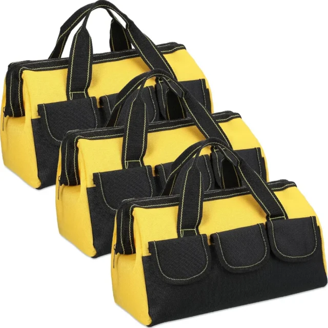 Paquete de 3 bolsas para herramientas Sanwuta, fondo rígido impermeable, boca ancha, 13 pulgadas, amarillo, para electricista y carpintero, foto 1 de 5