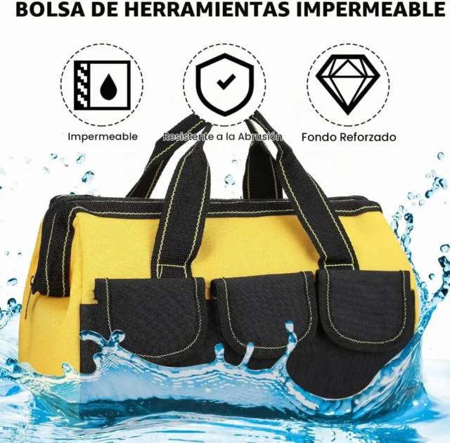 Paquete de 3 bolsas para herramientas Sanwuta, fondo rígido impermeable, boca ancha, 13 pulgadas, amarillo, para electricista y carpintero, foto 3 de 5