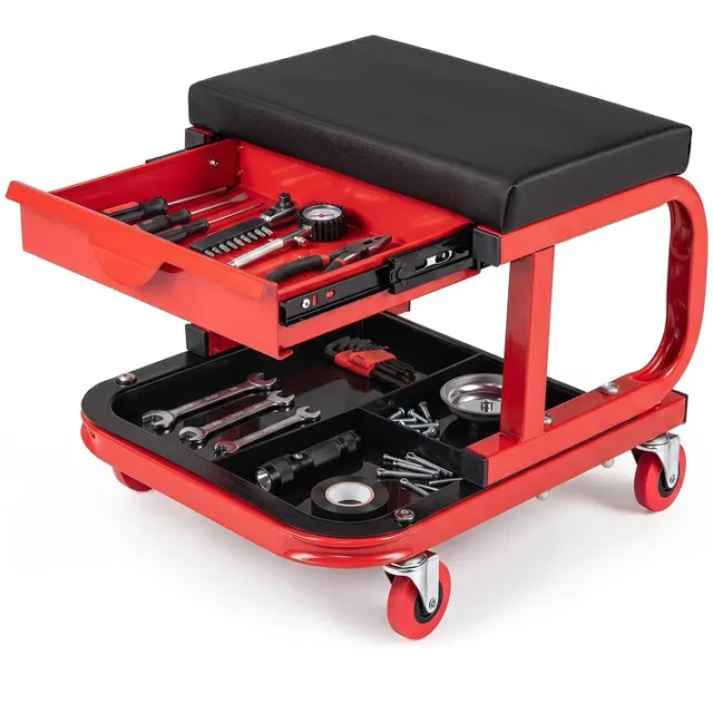 Asiento Mecánico Rodante con Cajón Organizador y Bandeja de Servicio, Capacidad 150 kg / 330 LB, para Taller y Hogar, foto 1 de 4