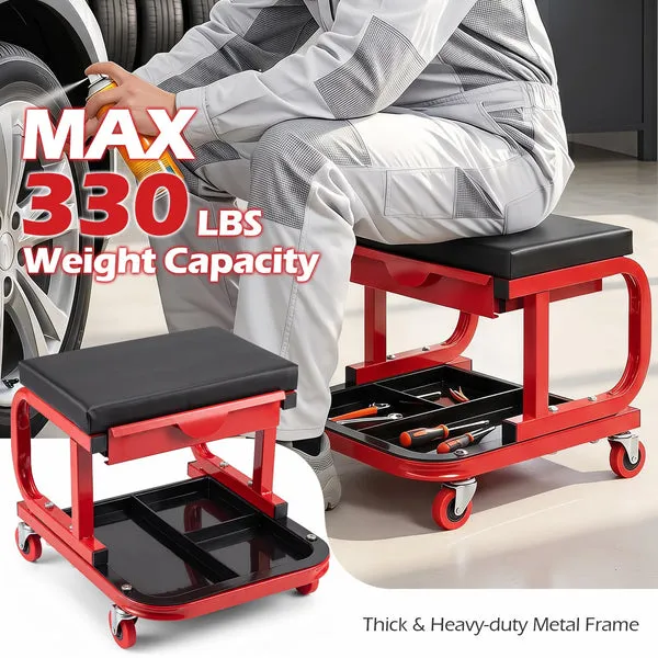 Asiento Mecánico Rodante con Cajón Organizador y Bandeja de Servicio, Capacidad 150 kg / 330 LB, para Taller y Hogar, foto 2 de 4